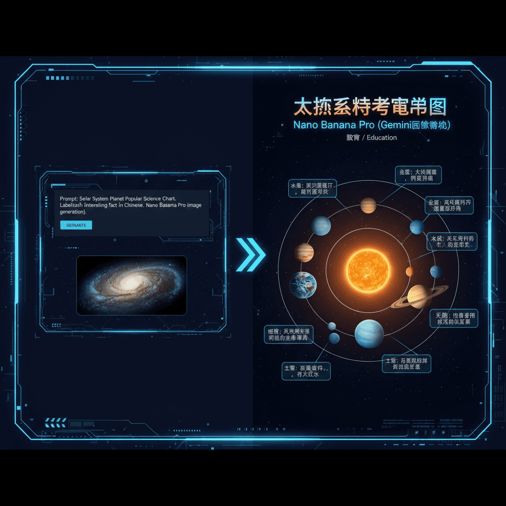 Stunning Solar System Planets Guide by Nano Banana Pro, showcasing AI generation for educational exploration of planetary features.