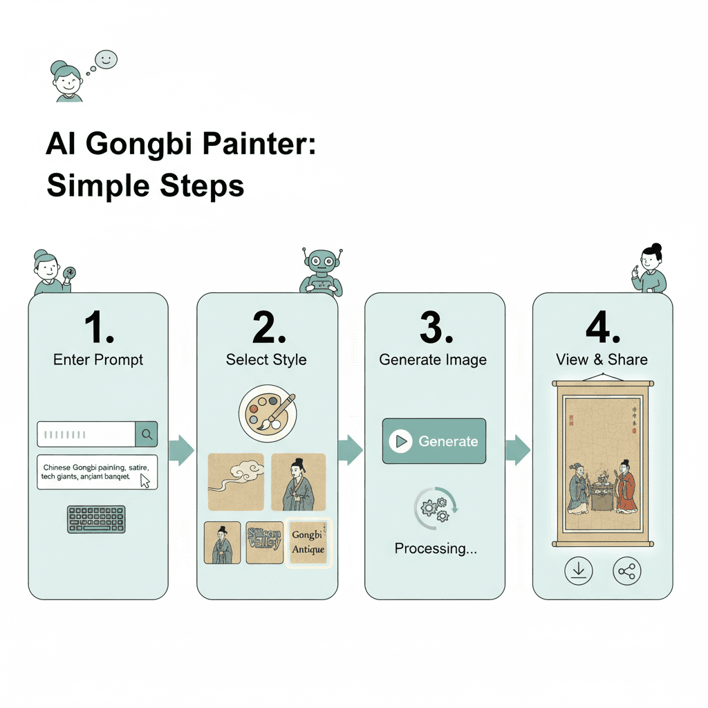 Usage workflow diagram for Silicon Valley Night Feast, showcasing easy steps with an AI tool in the art category.