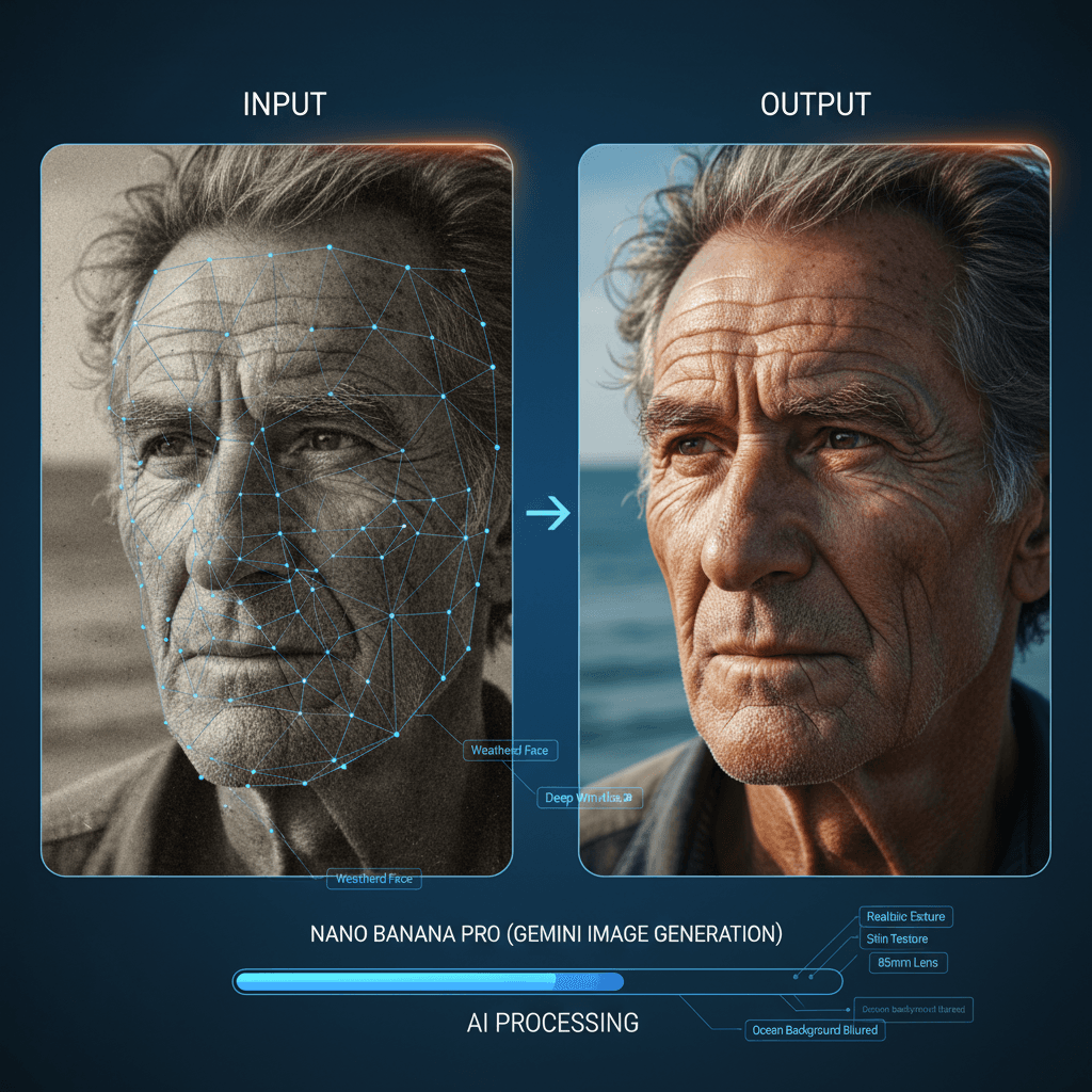Stunning Elderly Fisherman Portrait created with Nano Banana Pro, showcasing AI generation artistry and detail.