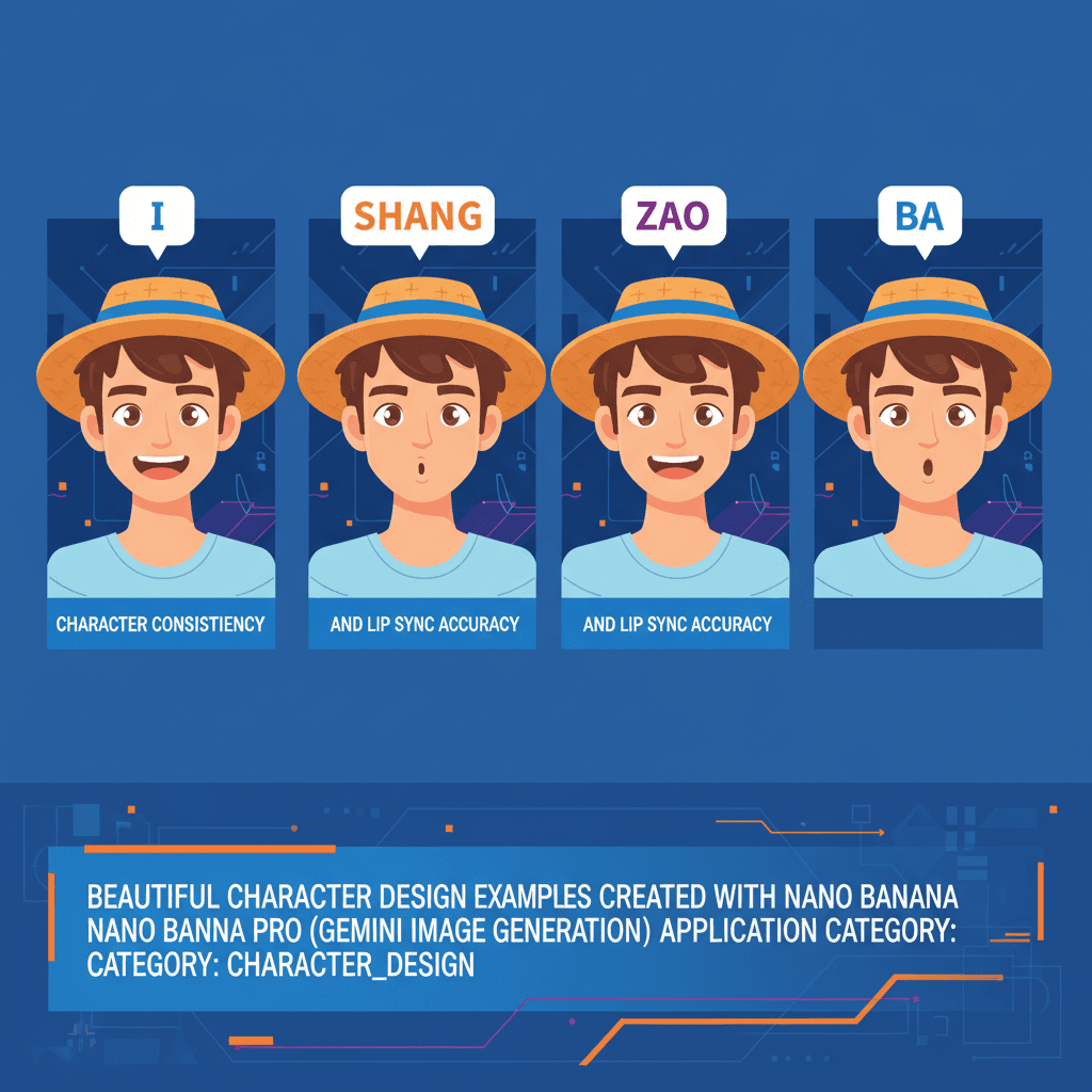 Artistic illustration of character design showcasing consistency and lip sync, created with Nano Banana Pro AI.