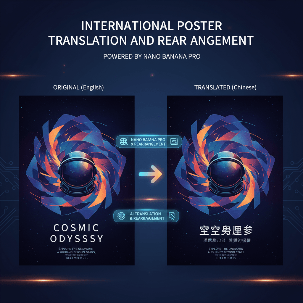 Stunning poster design by Nano Banana Pro, showcasing AI generation for International Poster Translation.