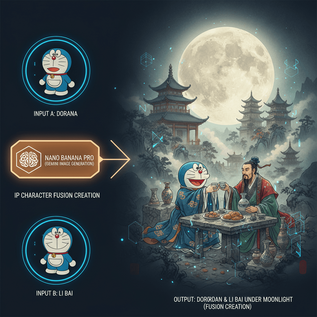 Stunning IP character creation example with Nano Banana Pro, showcasing AI generation in IP Character Fusion.
