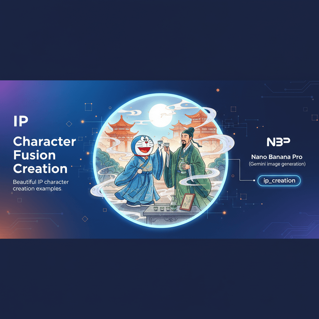 Artistic illustration of IP Character Fusion using Nano Banana Pro, showcasing AI-driven character creation for unique designs.