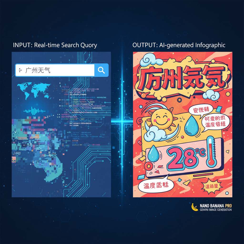 Real-time Weather Infographic created with Nano Banana Pro, showcasing AI generation of dynamic weather data visualization.