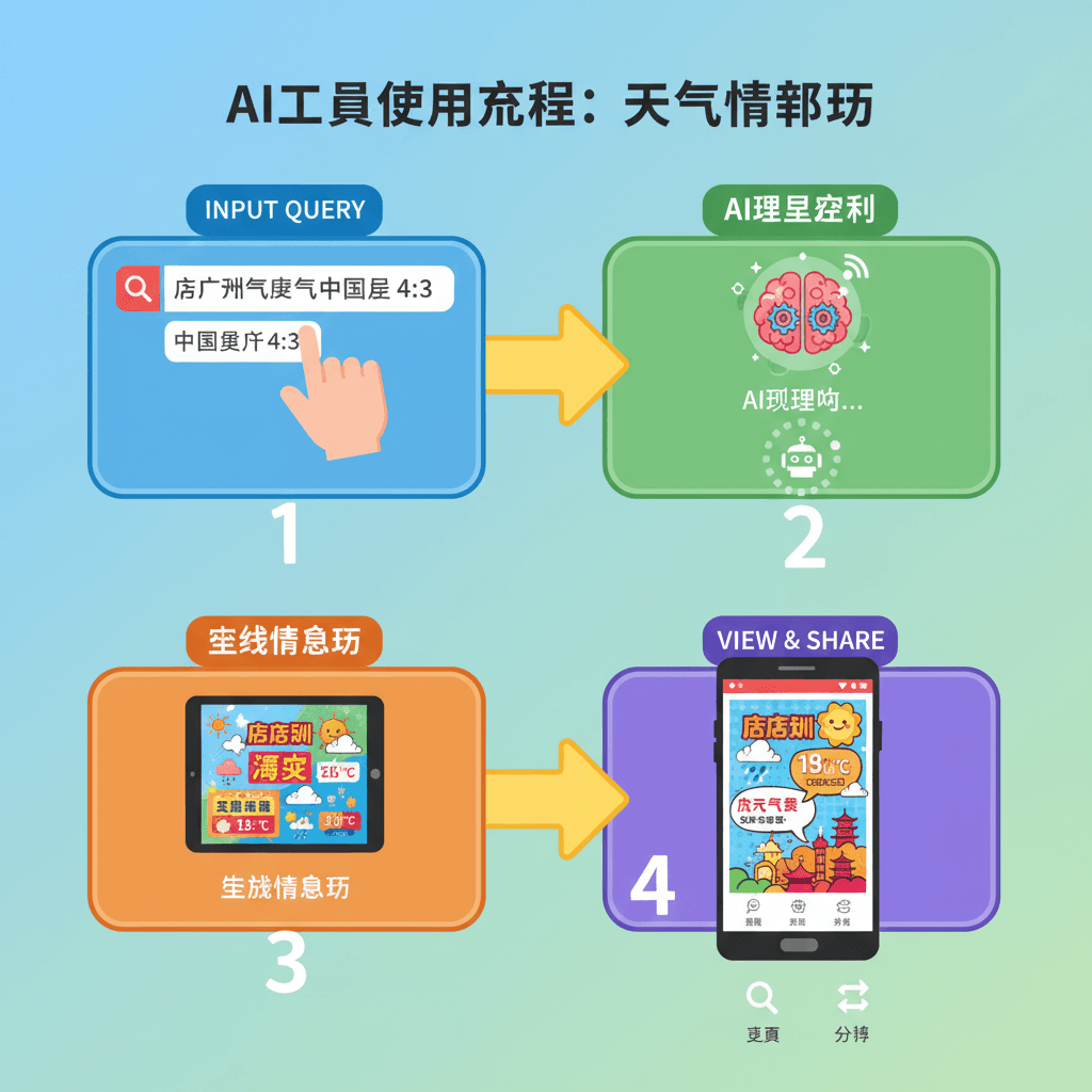 Usage steps for creating a Real-time Weather Infographic using the AI tool Nano Banana Pro, showcasing ease of use and process guidance.