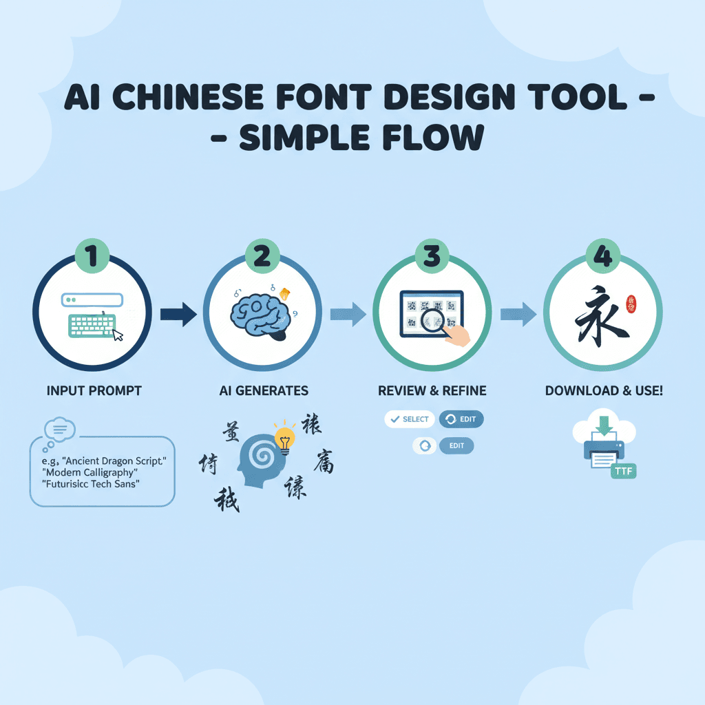 Usage steps for Chinese Font Design using an AI tool, showcasing ease of use and process guidance with Nano Banana Pro.