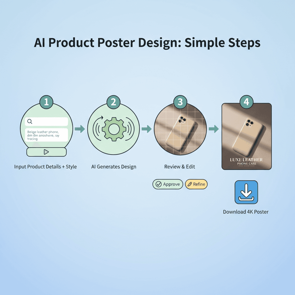 Usage steps for creating a stunning product poster design using the AI tool Nano Banana Pro. Simple and guided process.