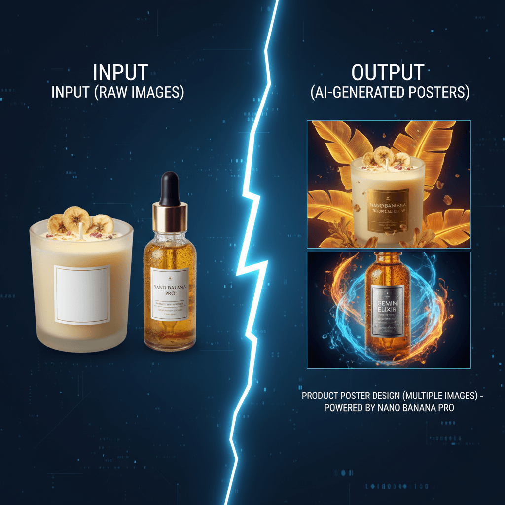 Stunning product poster design created with Nano Banana Pro, showcasing AI generation for multi-product visuals.