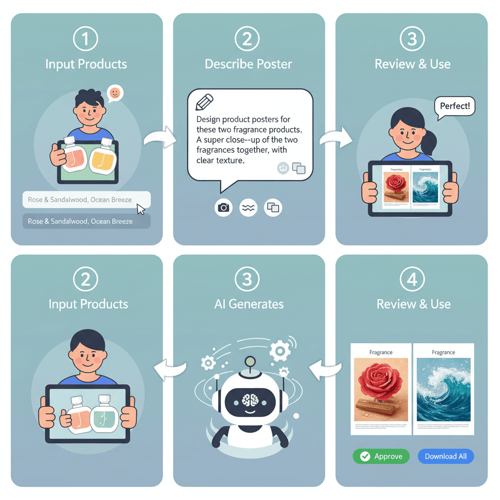 "Usage steps for creating stunning product posters with Nano Banana Pro, an easy-to-use AI tool for design."