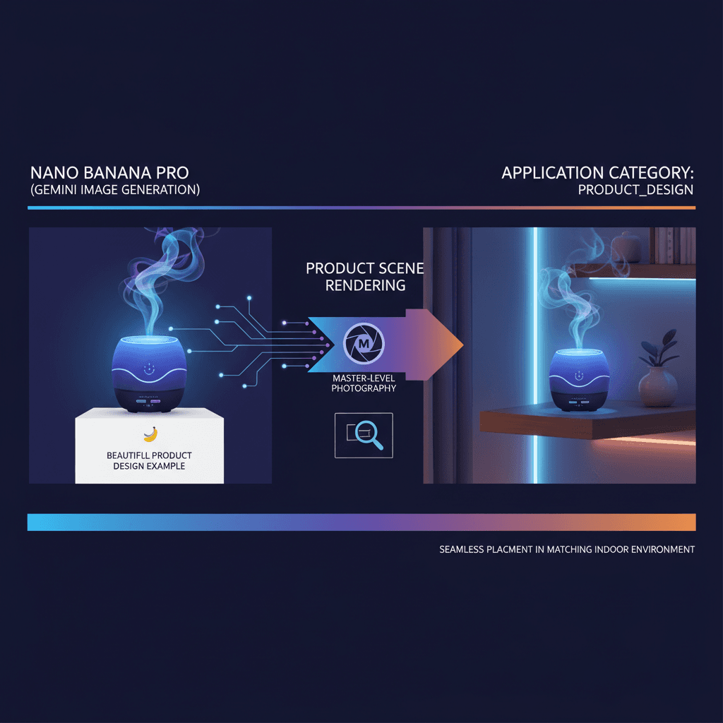 Artistic illustration of a product scene rendering using Nano Banana Pro AI, showcasing innovative product design.