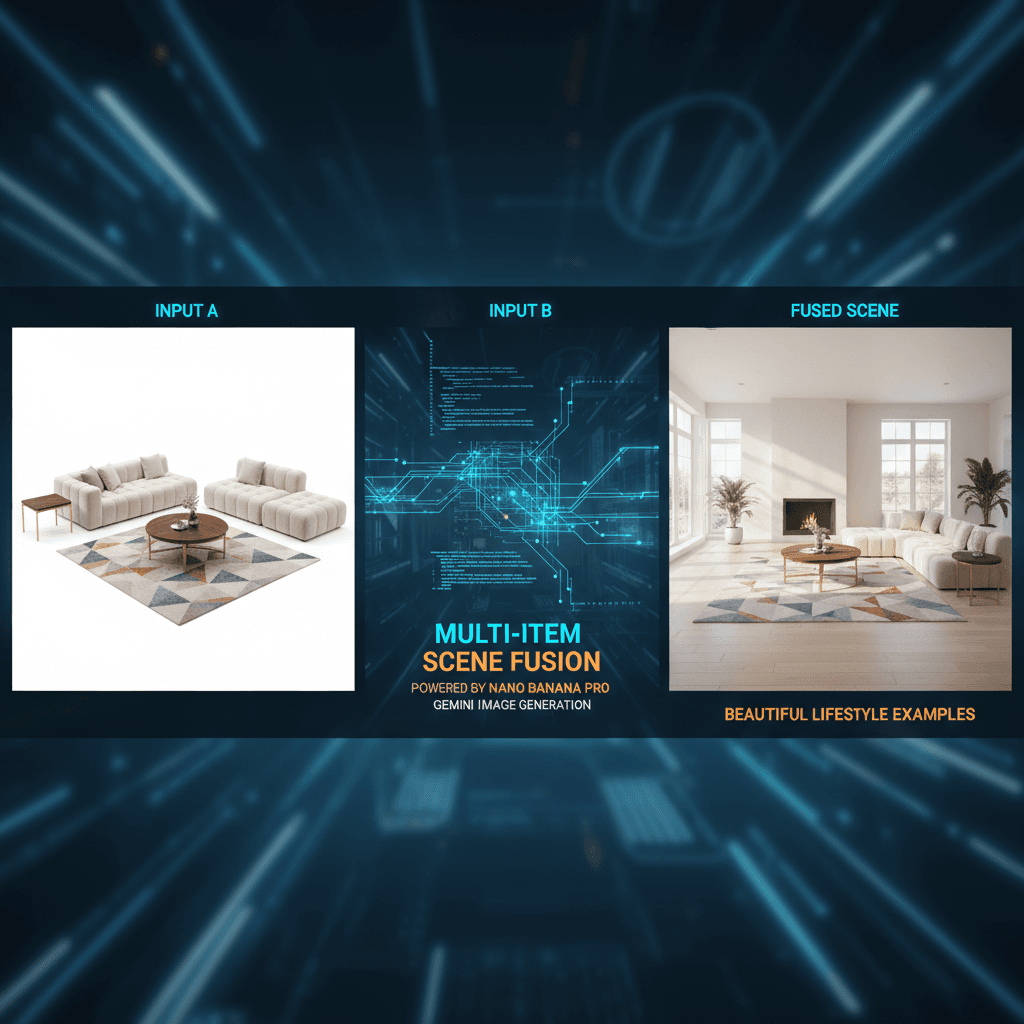 Stunning lifestyle scene created with Nano Banana Pro, showcasing Multi-item Scene Fusion through AI generation.