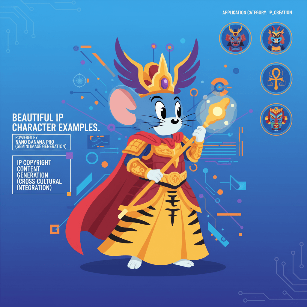 Artistic illustration of IP Cross-cultural Fusion using Nano Banana Pro AI, showcasing unique character creation in ip_creation.