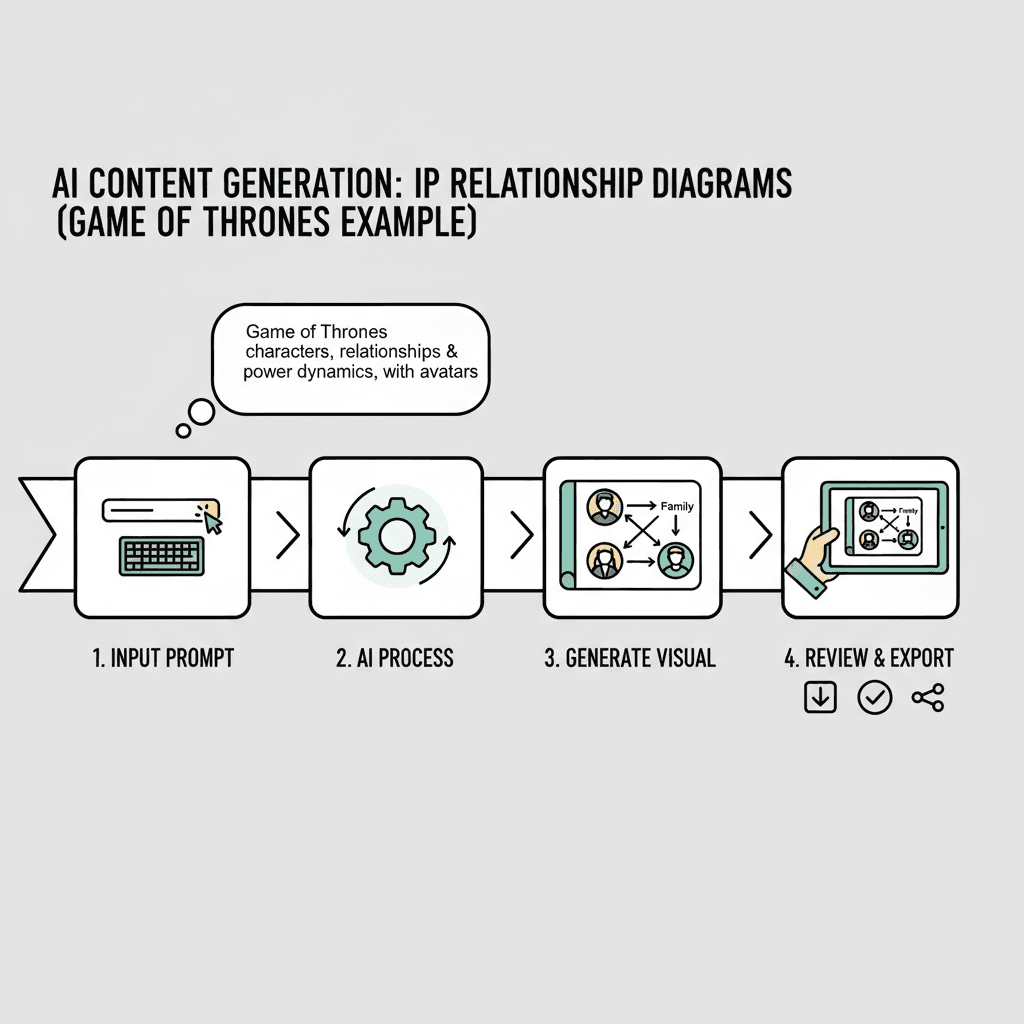 "Infographic showcasing usage steps for an IP Relationship Diagram using the AI tool Nano Banana Pro, emphasizing ease of use."
