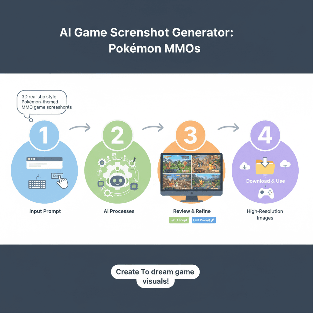 Usage steps for creating stunning game screenshots with an AI tool in the game design category. Simple and guided process.