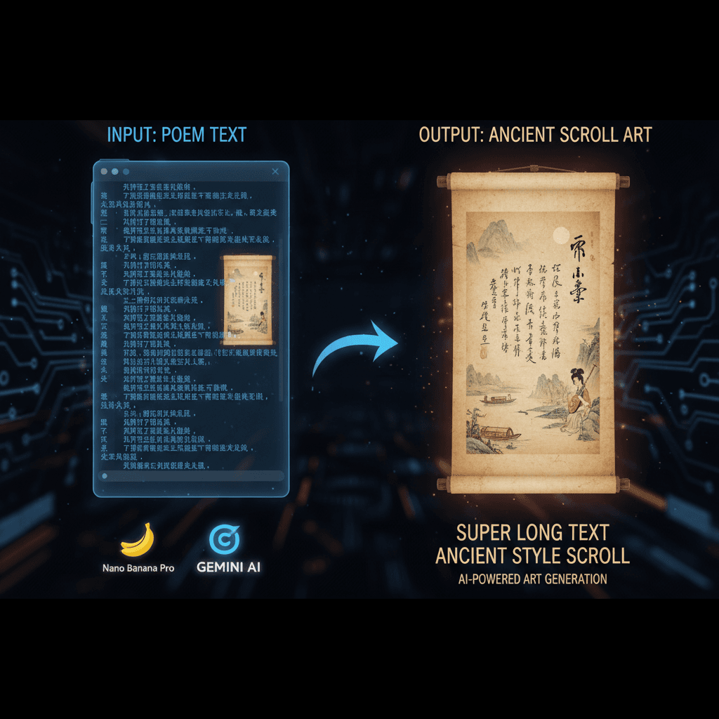 Stunning traditional art created with Nano Banana Pro, featuring Long Text Traditional Scroll in AI generation.