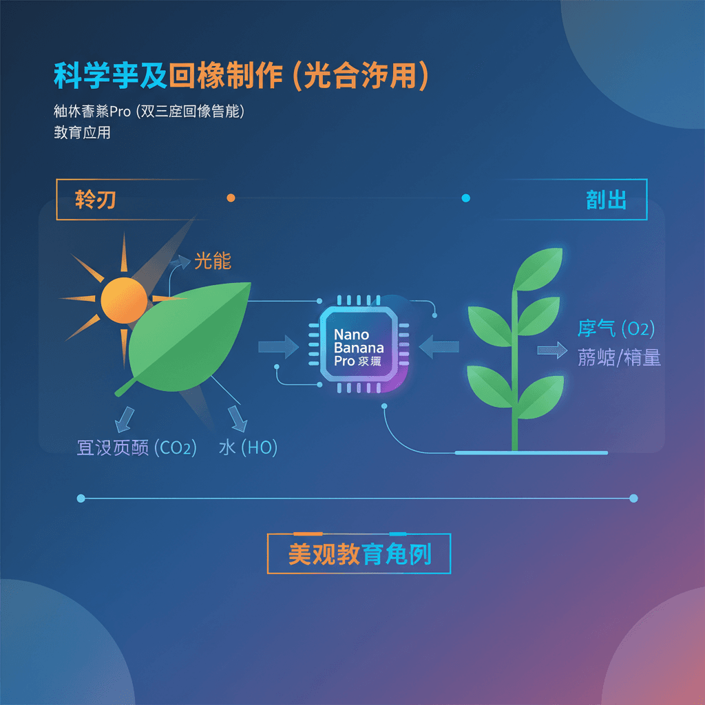 Artistic infographic illustrating photosynthesis, created with Nano Banana Pro AI for educational purposes.