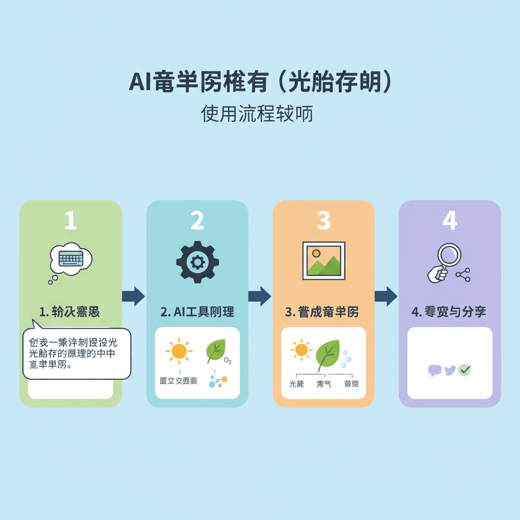 "Workflow diagram showing usage steps for creating a photosynthesis infographic with the AI tool Nano Banana Pro."
