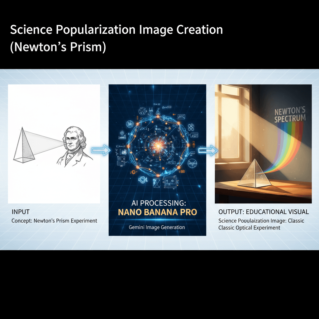 Stunning education infographic created with Nano Banana Pro, showcasing AI generation in science concepts using a prism design.
