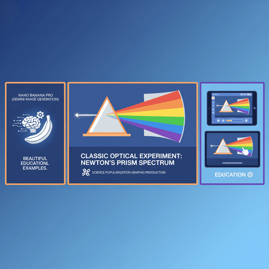 Artistic infographic illustrating science concepts using a prism, created with Nano Banana Pro AI for educational purposes.