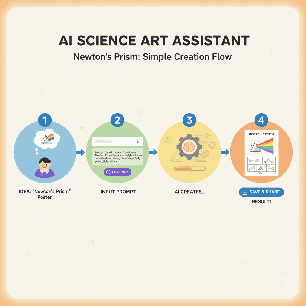 "Workflow diagram showcasing usage steps for the Science Infographic (Prism) AI tool, highlighting ease of use."