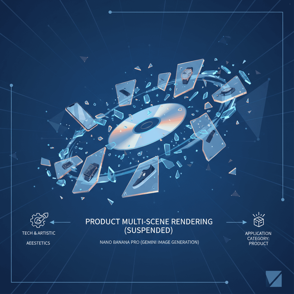 Artistic illustration of a floating product scene, showcasing Nano Banana Pro AI in product rendering applications.