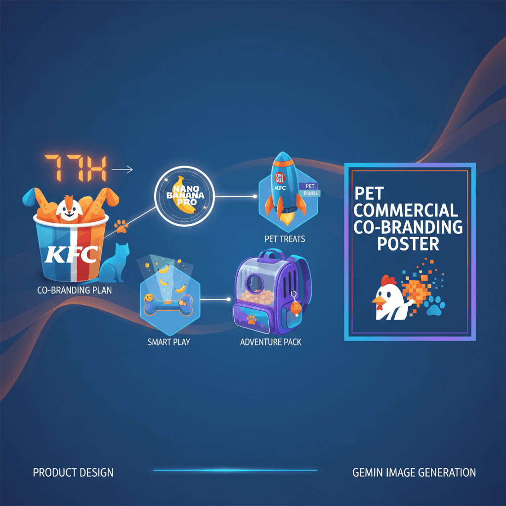 Artistic poster showcasing a pet brand collaboration, designed with Nano Banana Pro AI for product design excellence.