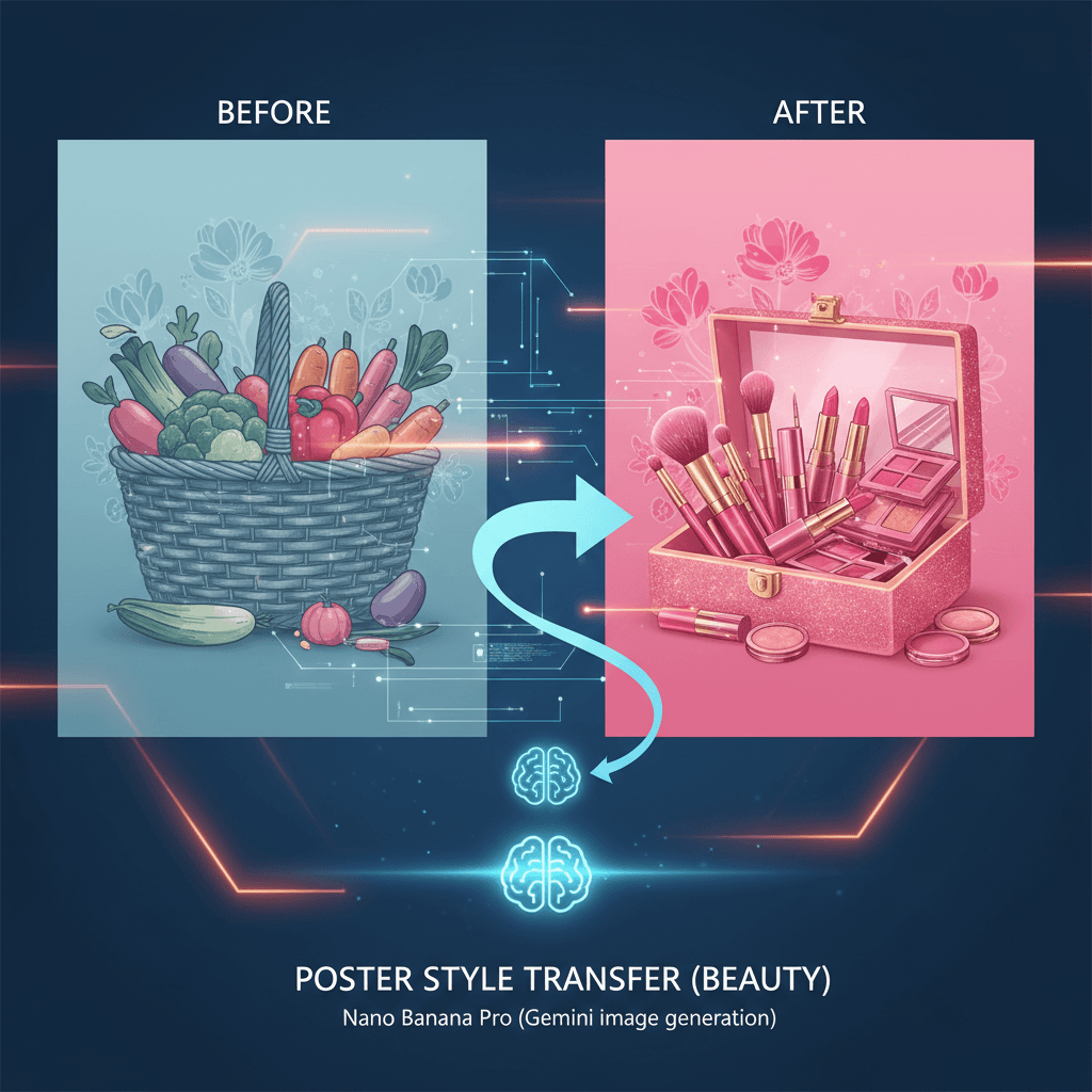 Stunning product design by Nano Banana Pro using Poster Style Transfer (Beauty) for AI generation.