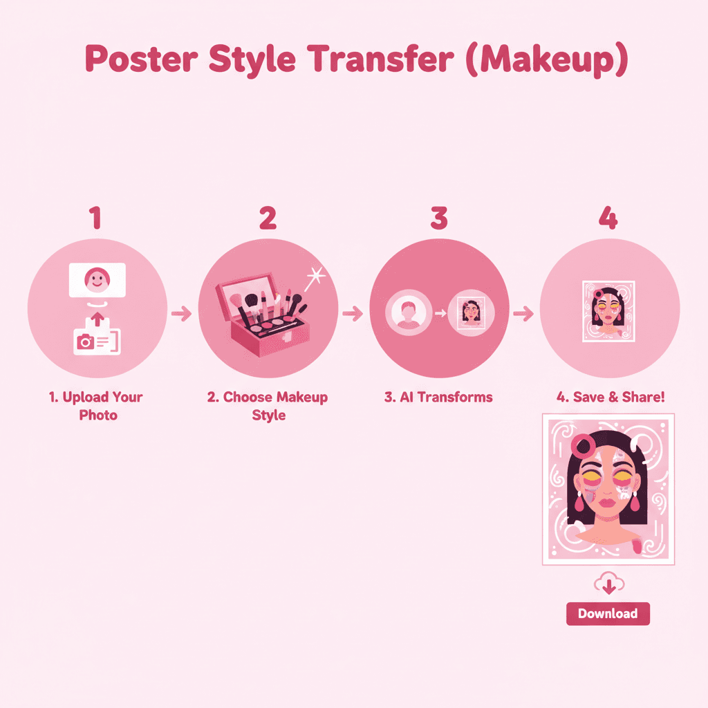 Usage steps for Poster Style Transfer (Beauty) using the AI tool Nano Banana Pro: simple and guided design creation.