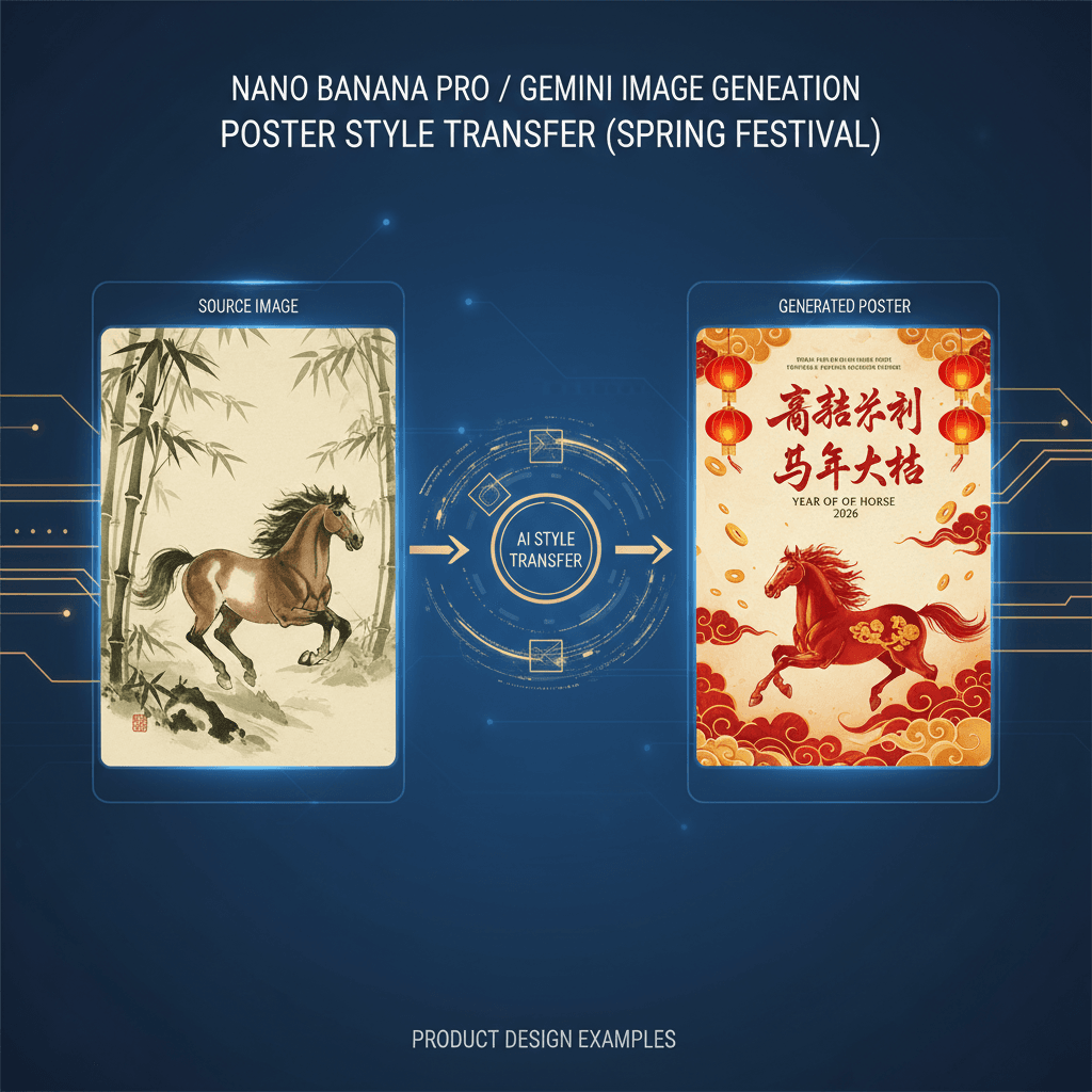 Stunning product design example using Nano Banana Pro for Poster Style Transfer (CNY) via AI generation.