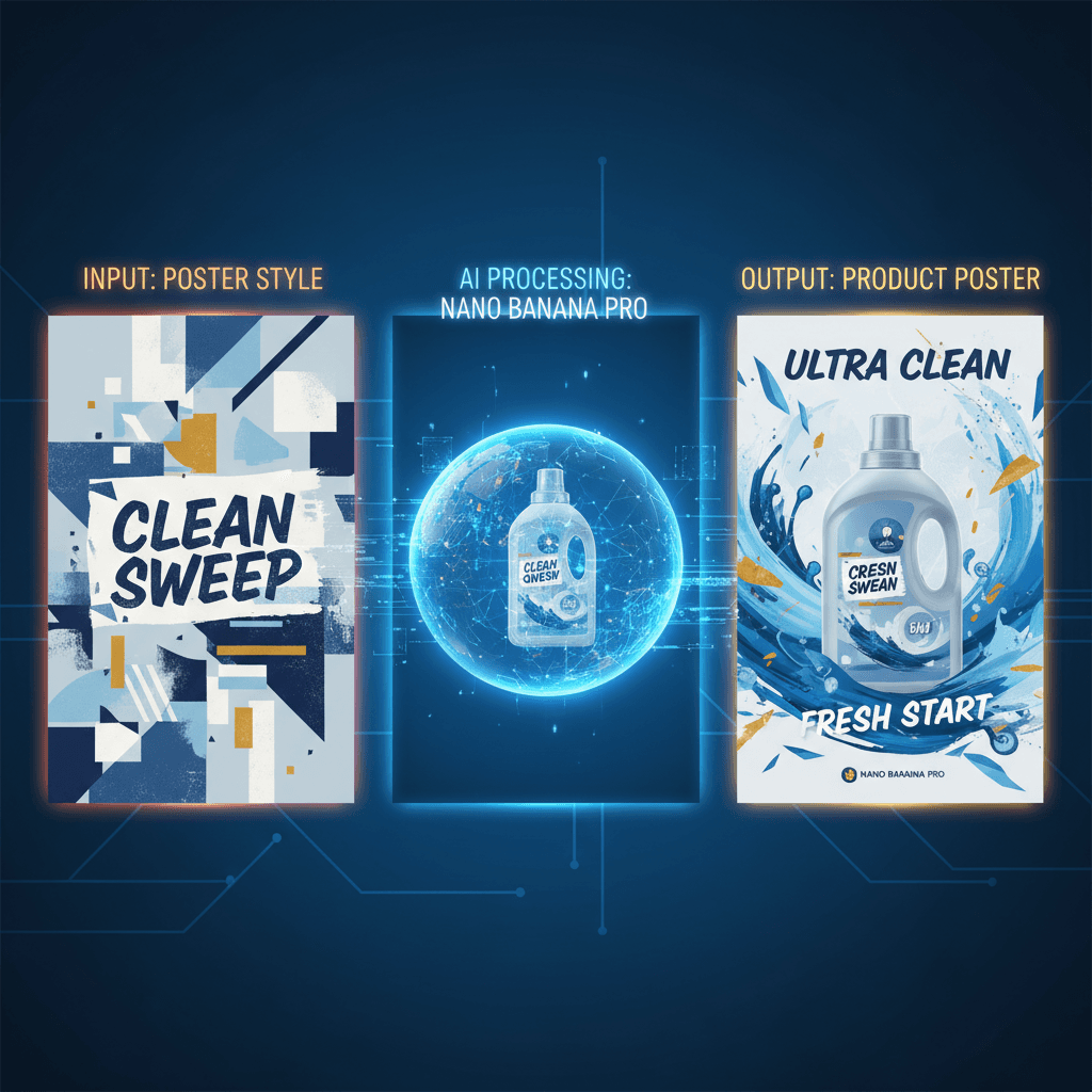 Stunning product design by Nano Banana Pro, showcasing AI generation with Product + Poster Style Fusion.
