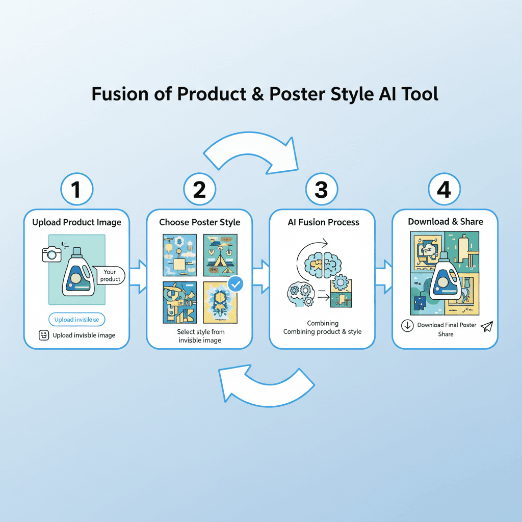 Usage steps for Product + Poster Style Fusion using AI tool Nano Banana Pro for seamless design creation.