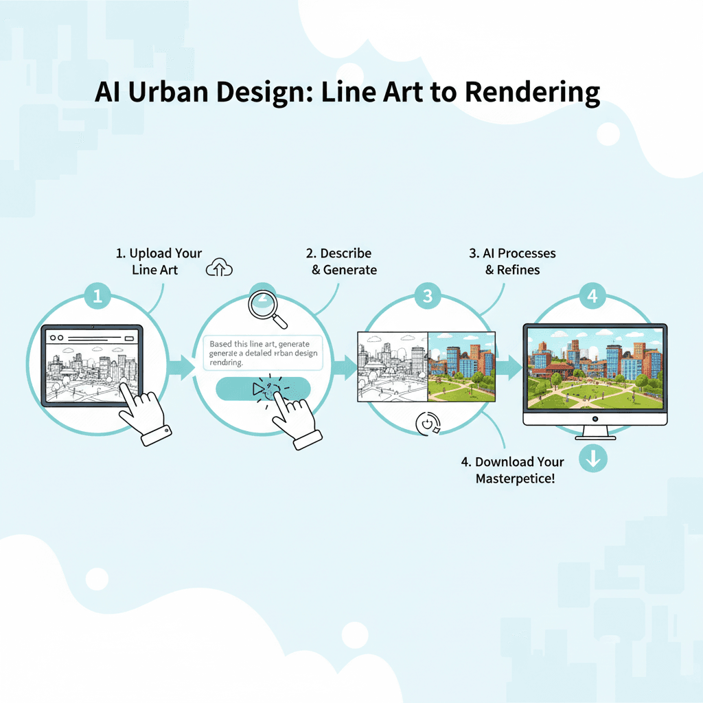Usage steps for line art colorization using the AI tool Nano Banana Pro, showcasing ease of use in design.