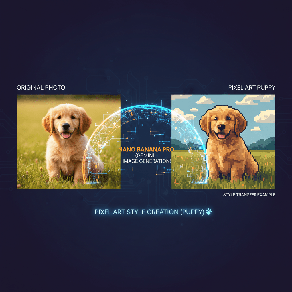 Perler Bead Style Puppy created with Nano Banana Pro, showcasing stunning AI generation style transfer.