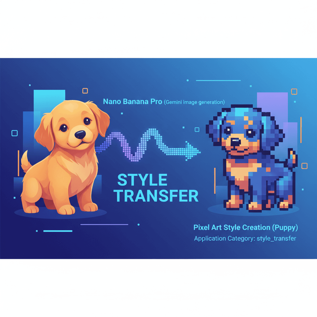 Artistic illustration of a puppy in Perler bead style, created using Nano Banana Pro AI for style transfer.