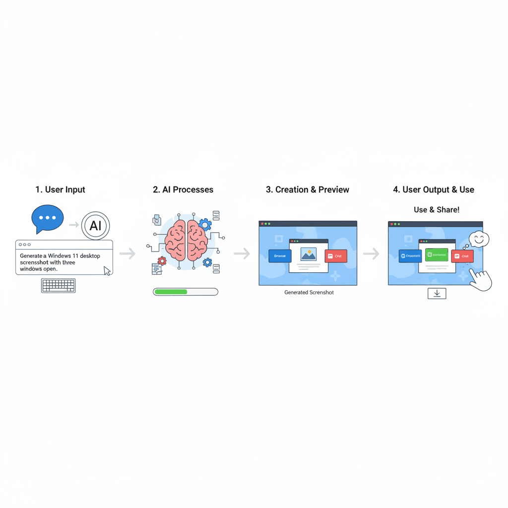 "Workflow diagram showcasing usage steps for Windows 11 Recreation using the AI tool Nano Banana Pro, emphasizing ease of use."