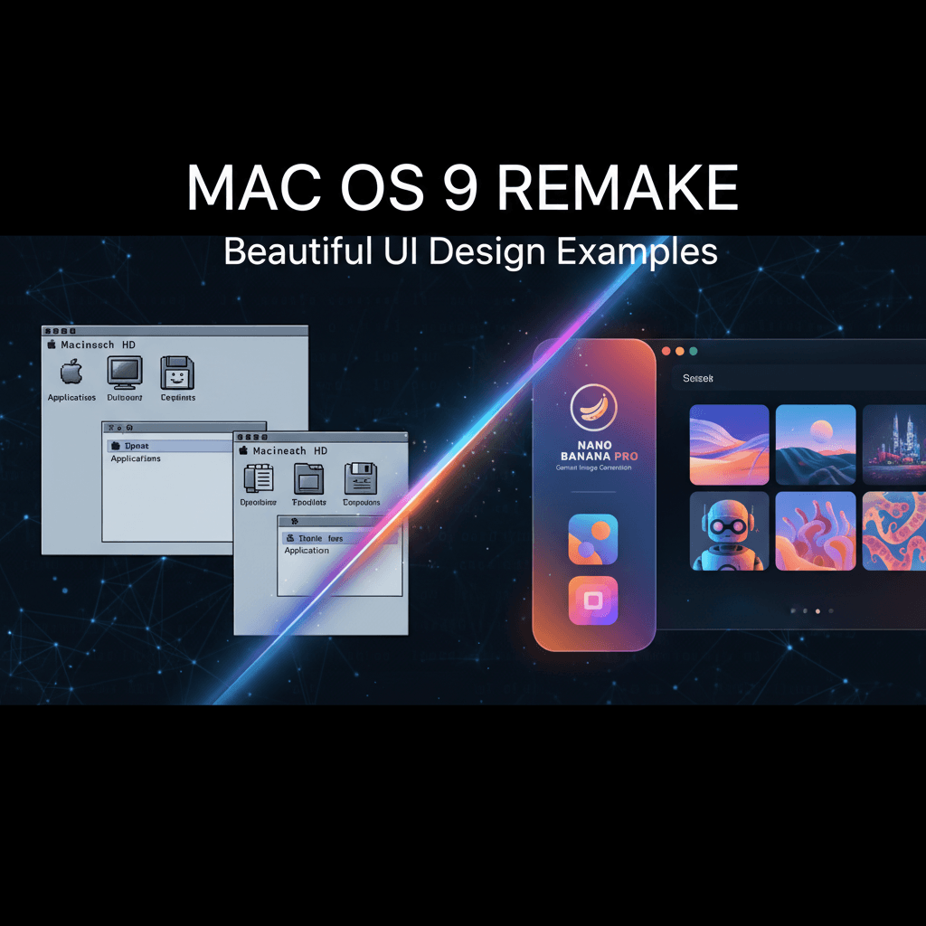 Stunning UI design example of Mac OS 9 Recreation created with Nano Banana Pro, showcasing AI generation capabilities.