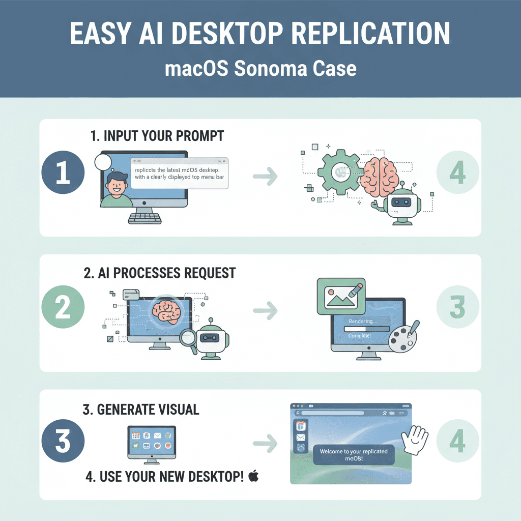 Usage steps for macOS Latest Recreation, showcasing a stunning UI design with the AI tool Nano Banana Pro for easy guidance.