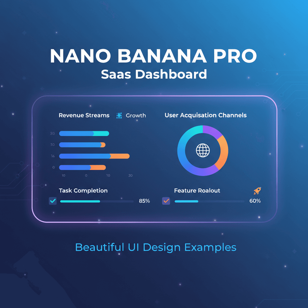 Artistic SaaS dashboard design created with Nano Banana Pro, showcasing an AI-driven UI for enhanced user experience.