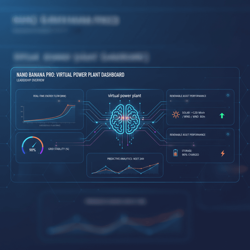 Artistic illustration of a Data Dashboard for Energy, showcasing UI design with Nano Banana Pro AI for effective data visualization.