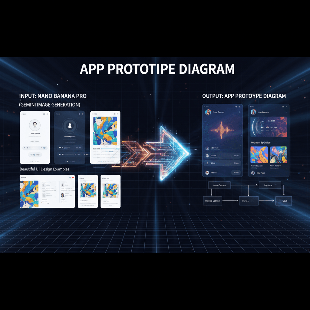 Stunning UI design example for App Prototype Design created with Nano Banana Pro, showcasing AI generation capabilities.
