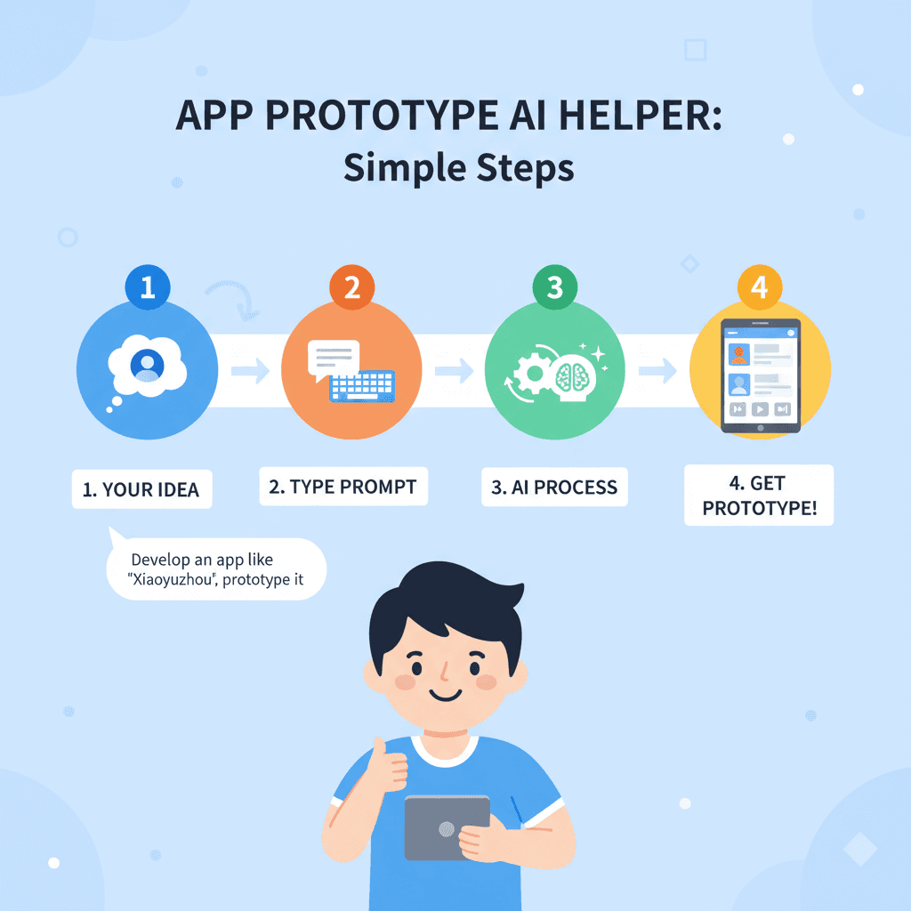 "Usage steps for app prototype design using Nano Banana Pro, an AI tool for easy and guided UI design."