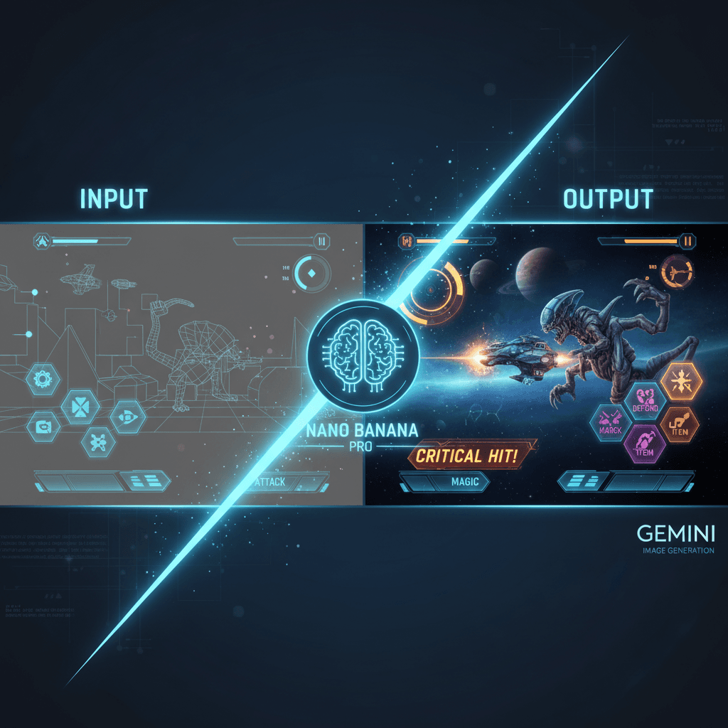 Stunning Sci-fi RPG Game Interface created with Nano Banana Pro, showcasing AI generation capabilities in game design.