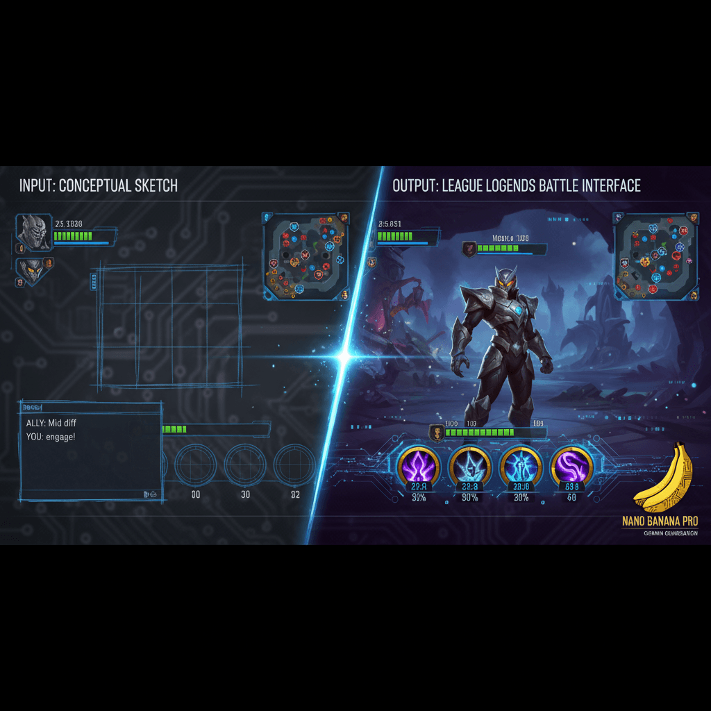 League of Legends Interface created with Nano Banana Pro, showcasing stunning AI generation in game design.