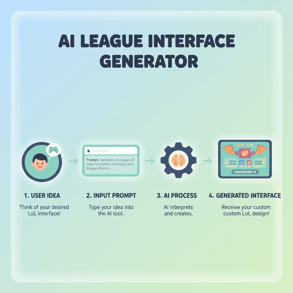 Usage steps for League of Legends Interface, showcasing ease of use with AI tool Nano Banana Pro for game design.