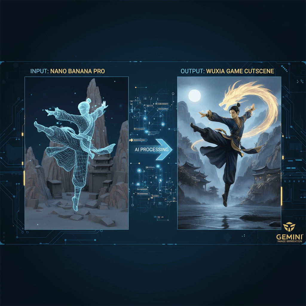 Stunning Martial Arts Game Cutscene created with Nano Banana Pro, showcasing AI generation in game design excellence.