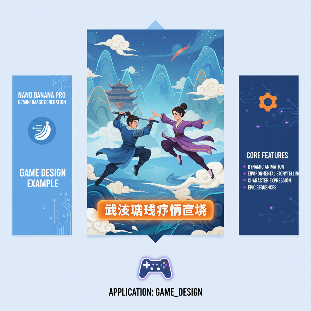 Artistic illustration of a Martial Arts Game Cutscene, showcasing stunning design with Nano Banana Pro AI for game development.