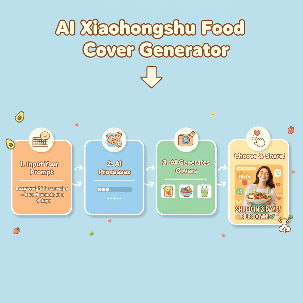 Usage steps for creating a Xiaohongshu Food Cover using the AI tool Nano Banana Pro, showcasing ease of use and guidance.