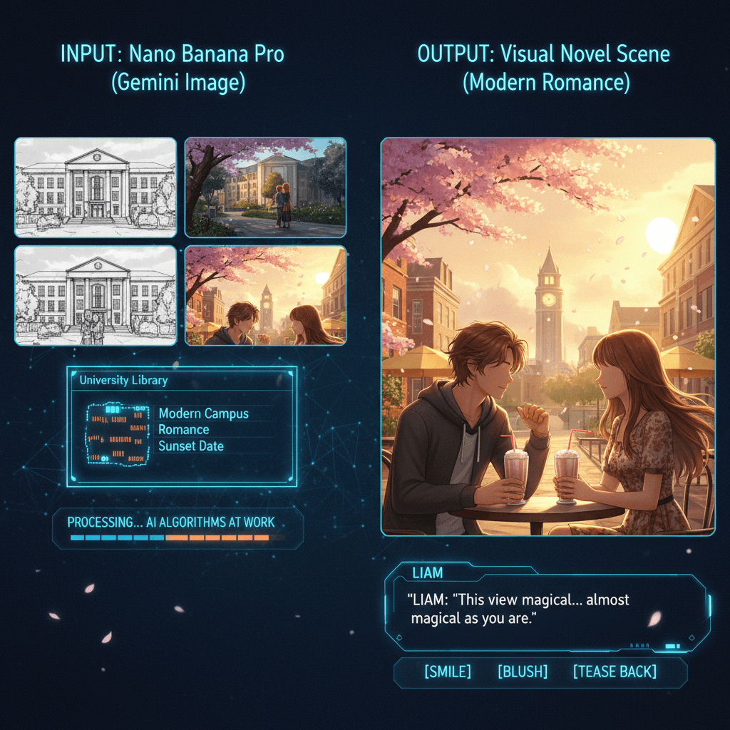 Stunning visual from Visual Novel (Modern Romance) created with Nano Banana Pro, showcasing AI generation in film.