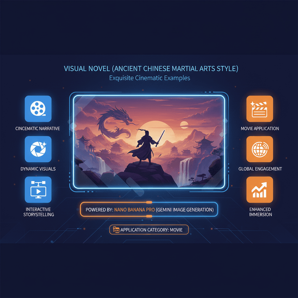 使用Nano Banana Pro生成的视觉小说艺术配图,展现古风武侠场景,AI助力电影创作。