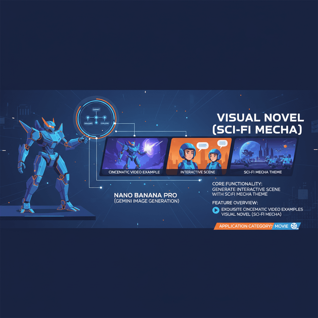 精美的科幻机甲场景,使用Nano Banana Pro AI生成,展示视觉小说的电影效果。